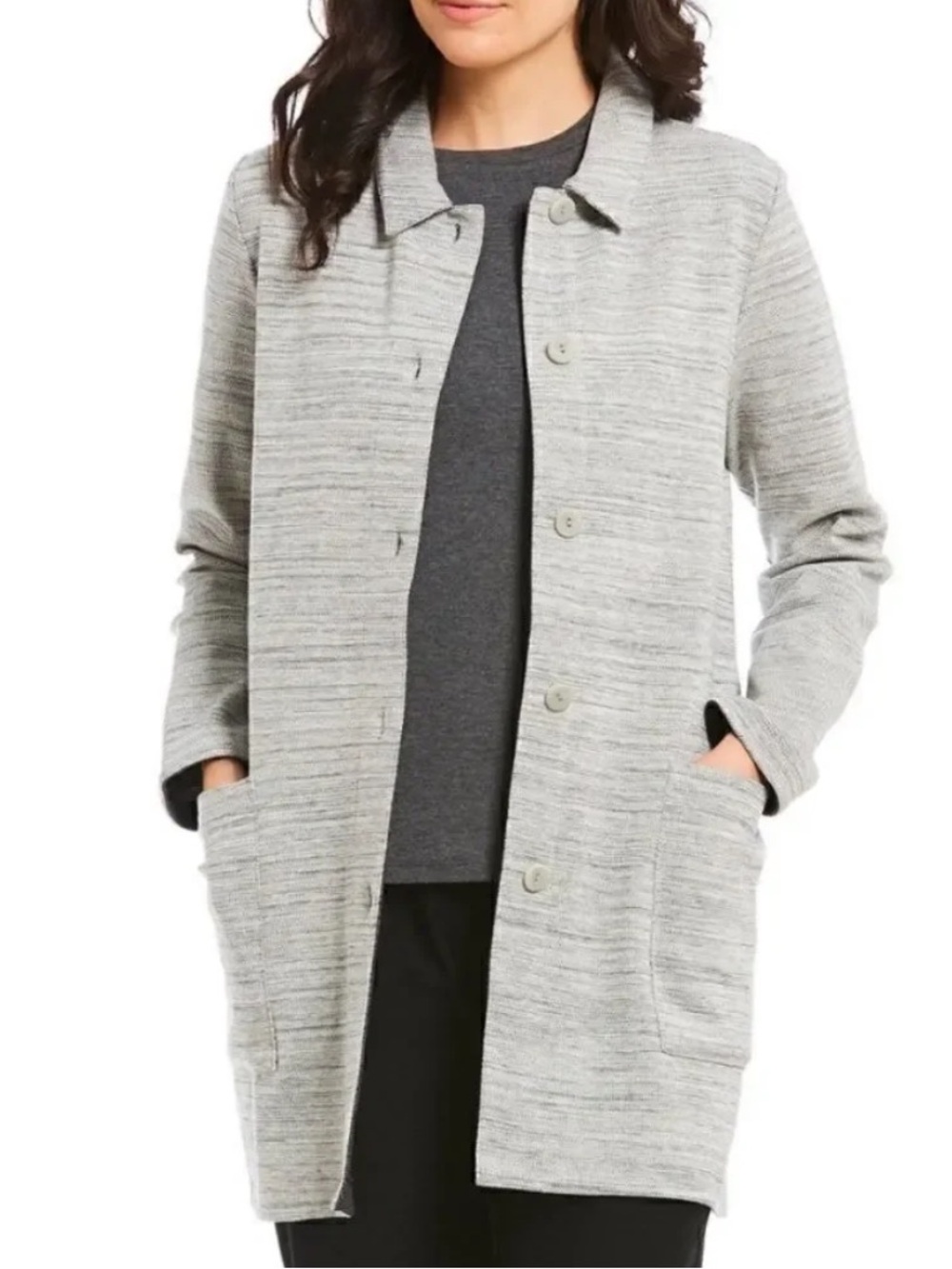 Eileen Fisher Chevron Classic Collar-Knit Jacket